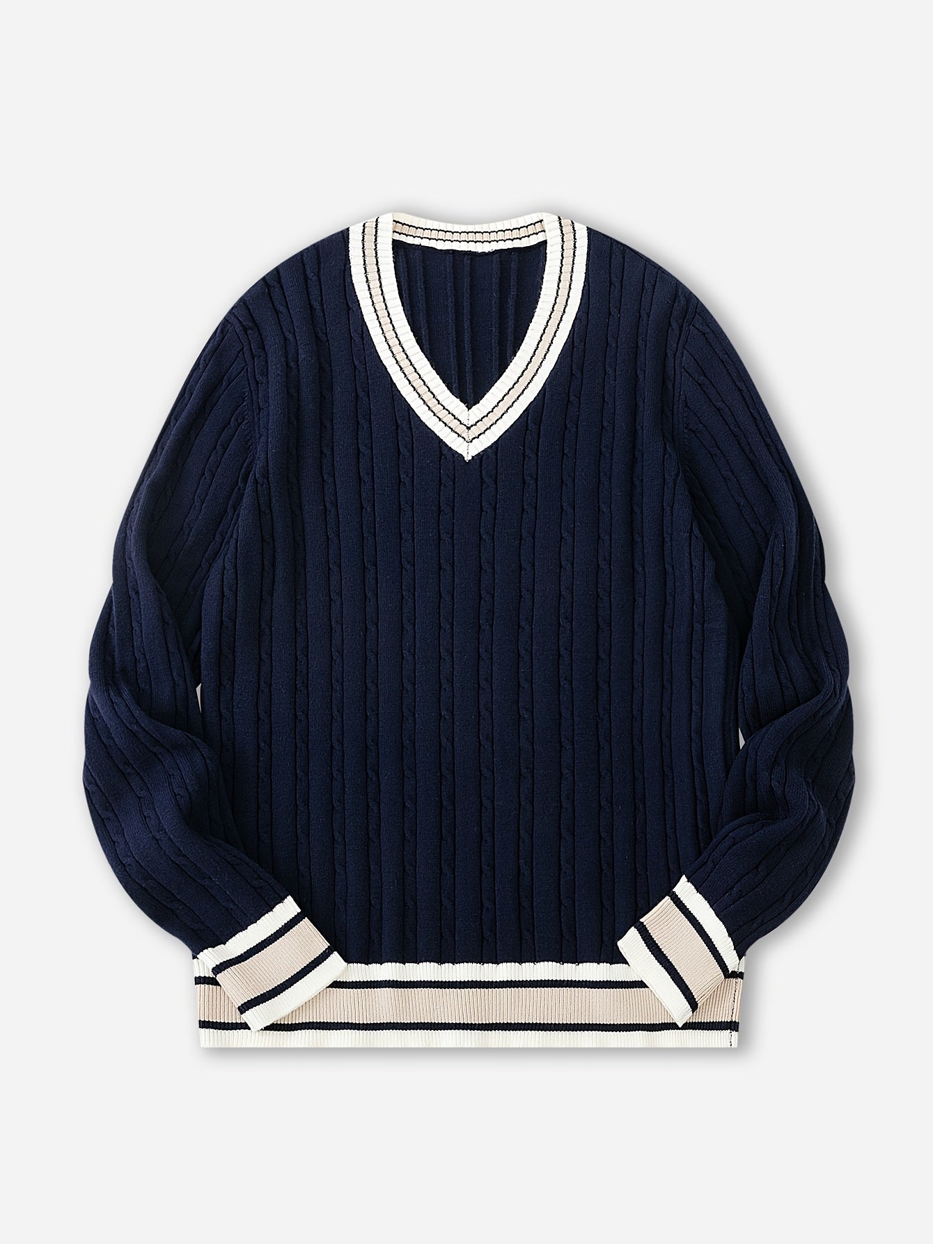 Navy Blue V-Neck Pullover Sweater