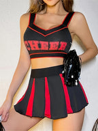 Women's Cheerleading Print Bra and Micro Skirt Set
