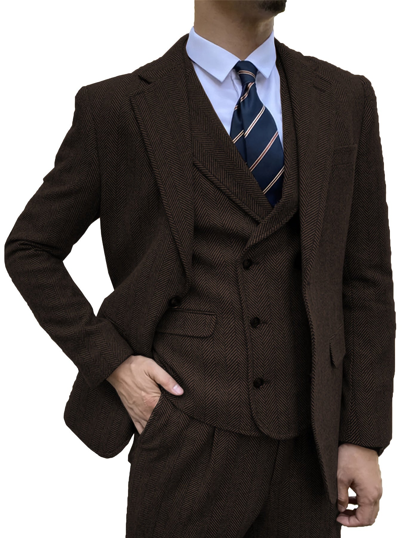 Men's 3pcs Wool Blend Herringbone Tweed Suits