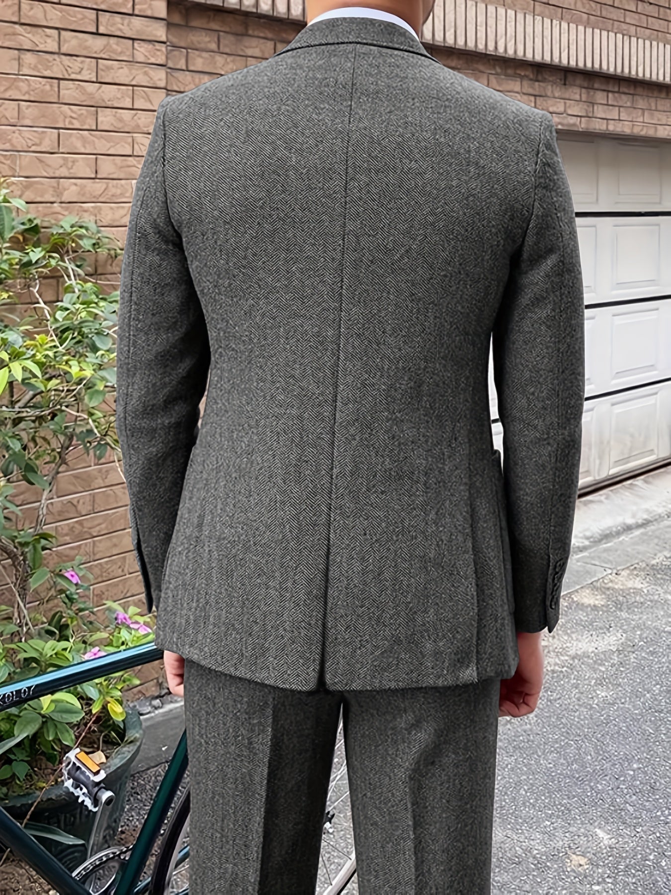 3pcs Vintage Tweed Wool Blend Herringbone Suit