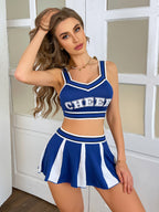 Cheerleading Costume - Sports Bra and Skirt Set with Alphabet Print