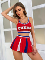 Women's Big Red Lala Pair Uniform Three-color Front Chest Print Sports Bra Sexy Bra Short Skirt Set