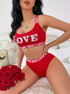 LOVE Printed Letter Waist Scarf Beauty Back Sports Sexy Bra Pants Set