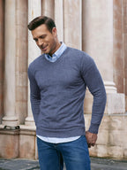 Men Casual V Neck Sweater Ribbed Knit Slim Fit Long Sleeve Pullover Top
