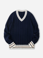 Navy Blue V-Neck Pullover Sweater