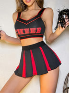 Women's Cheerleading Print Bra and Micro Skirt Set