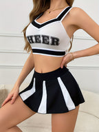 Women's Cheerleading Print Bra and Micro Skirt Set