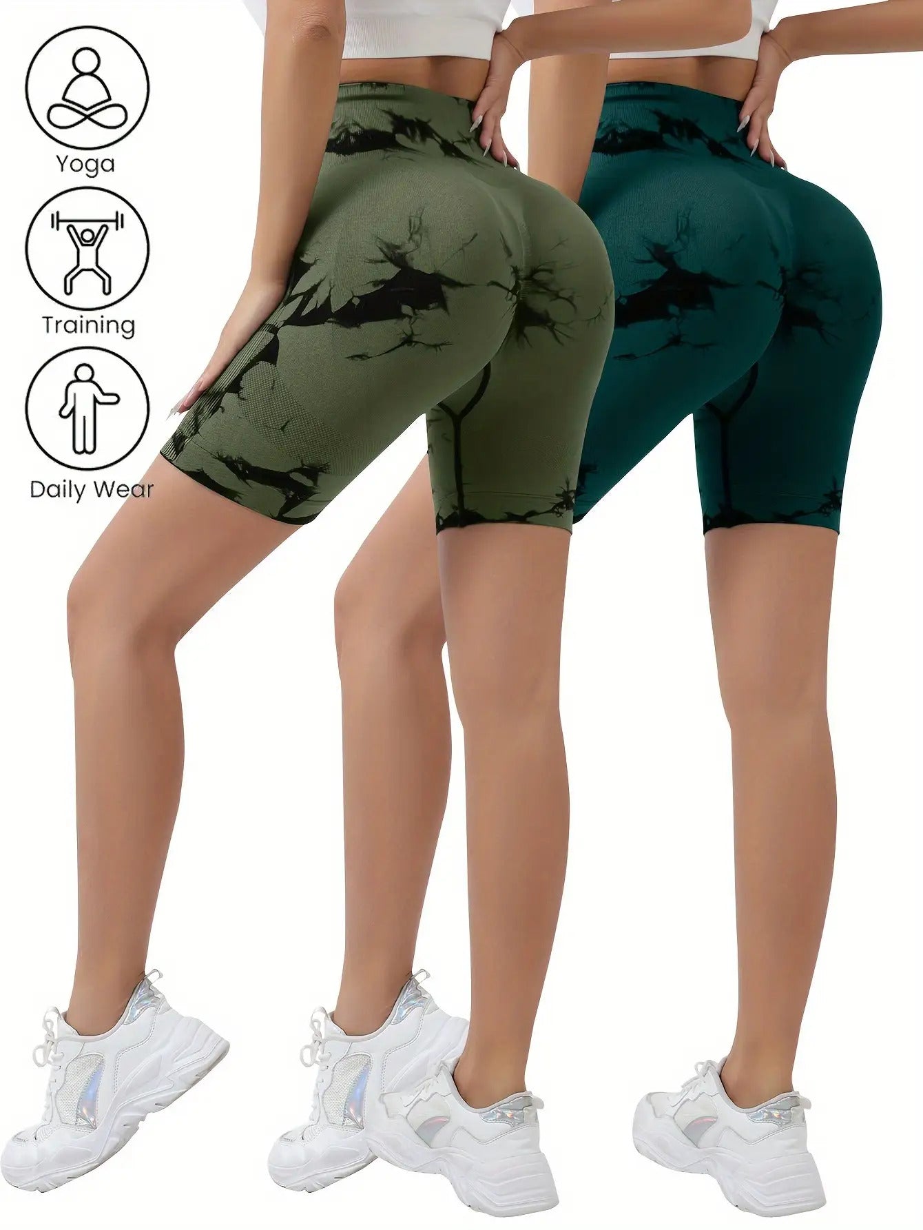 2Pieces High Waist Stretch Yoga Shorts