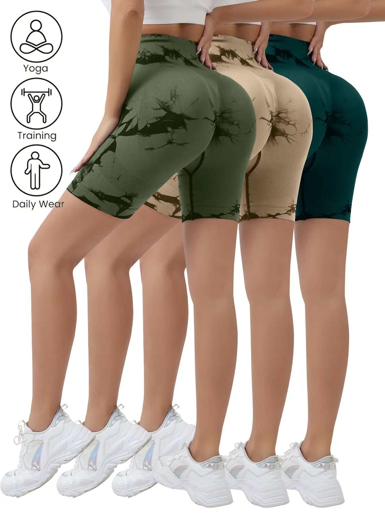 3pcs Women's Dyed Fitness Shorts