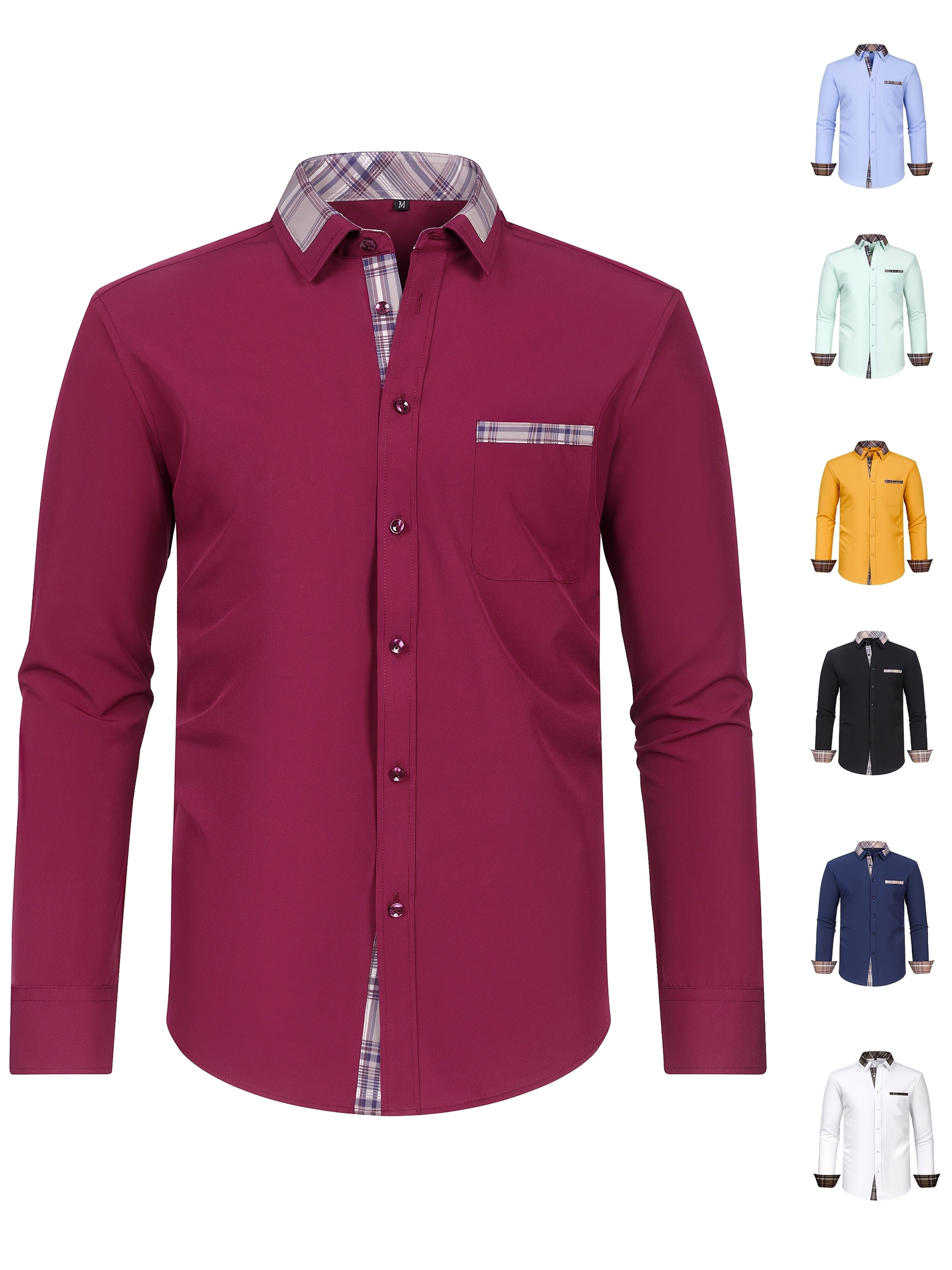 Men's Fashion Color Block Long Sleeve Casual Shirt