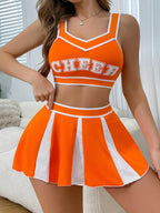 White & Orange Contrast Lace-Up Bra Outfit