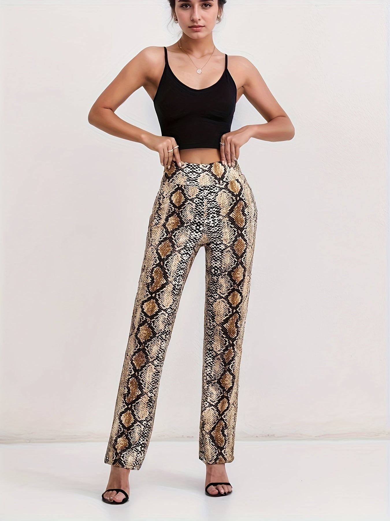 Fashion Snake Print Slim Straight Pants