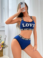 LOVE Printed Letter Waist Scarf Beauty Back Sports Sexy Bra Pants Set