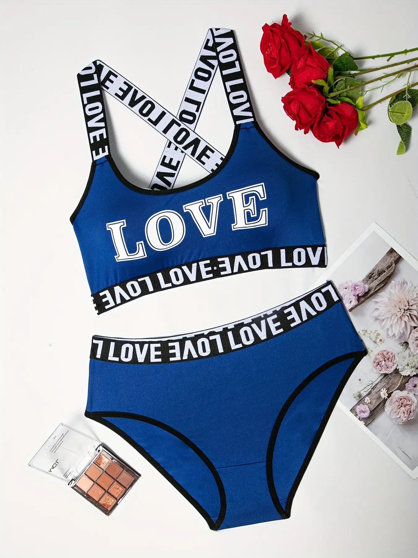 Women's LOVE printed letter bra and pants 2PCS set