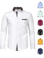 Men's Fashion Color Block Long Sleeve Casual Shirt