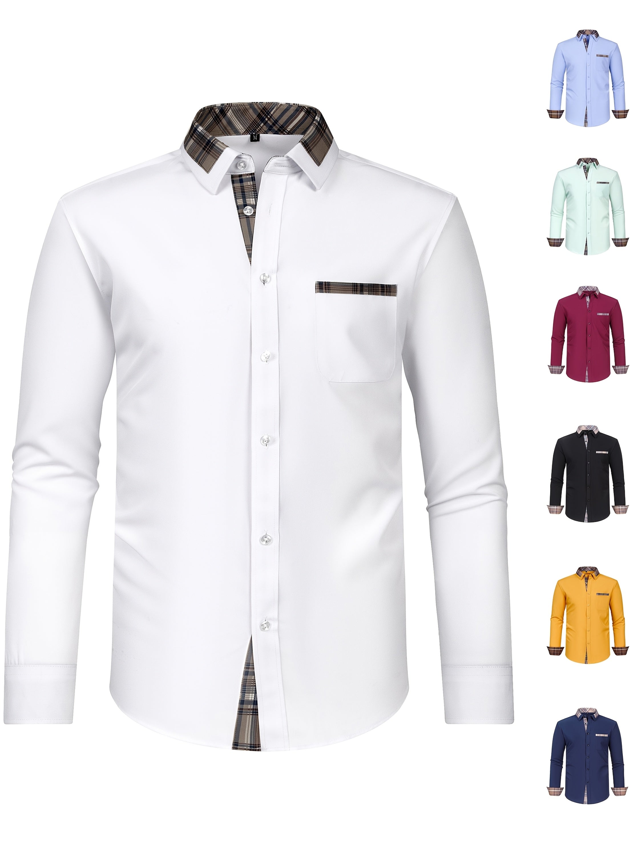 Men's Fashion Color Block Long Sleeve Casual Shirt