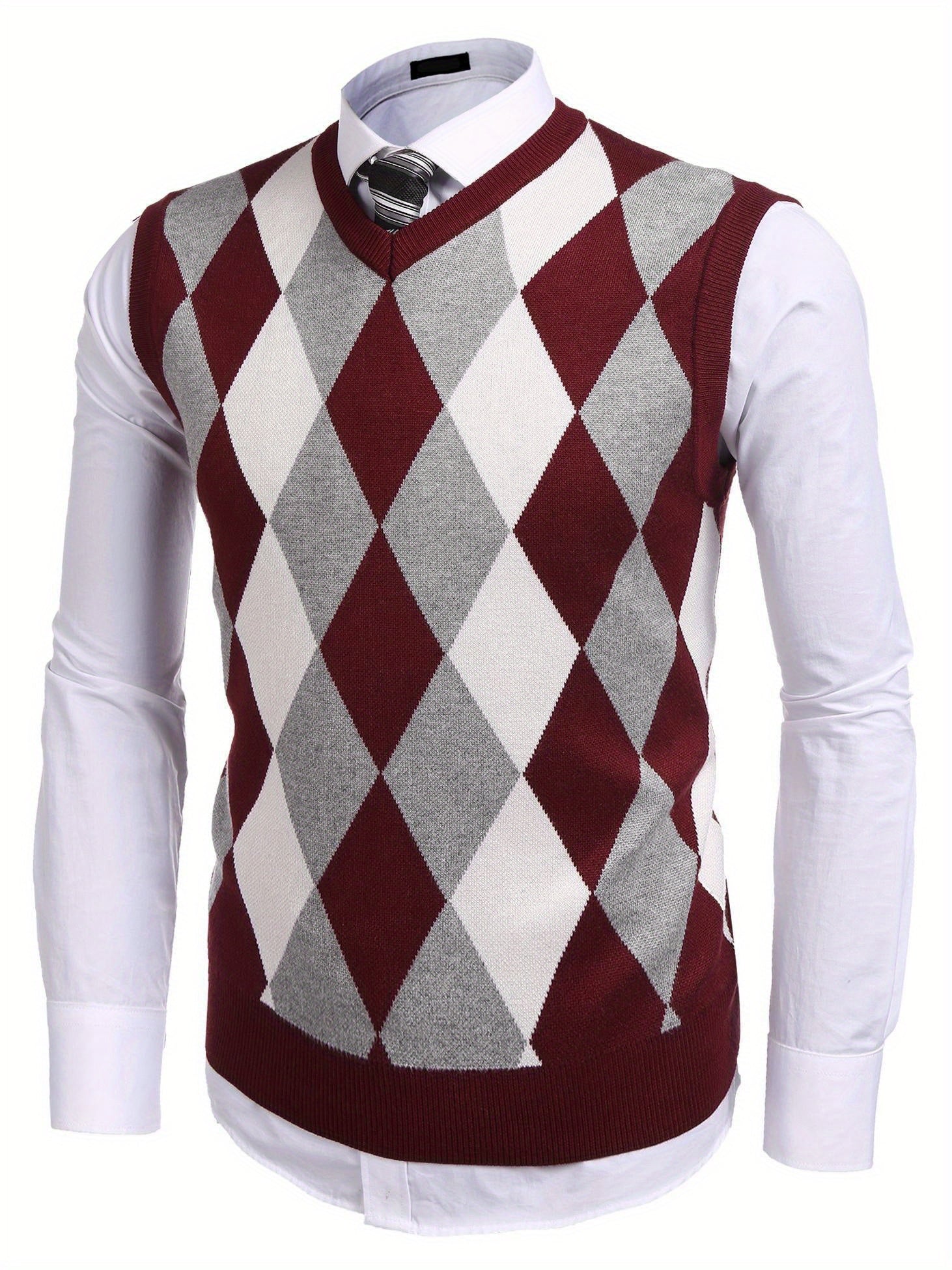 Slim Fit Plus Size Argyle Sweater Vest