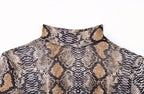 2025  women's snake print stretch mesh T T-shirt