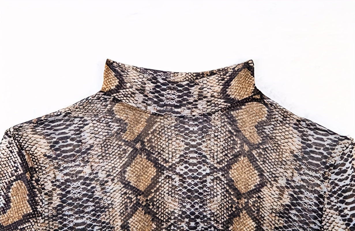 2025  women's snake print stretch mesh T T-shirt