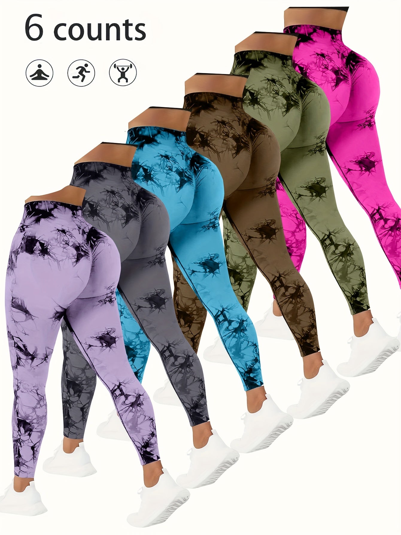 6pcs Tie-dye Flared Yoga Pants