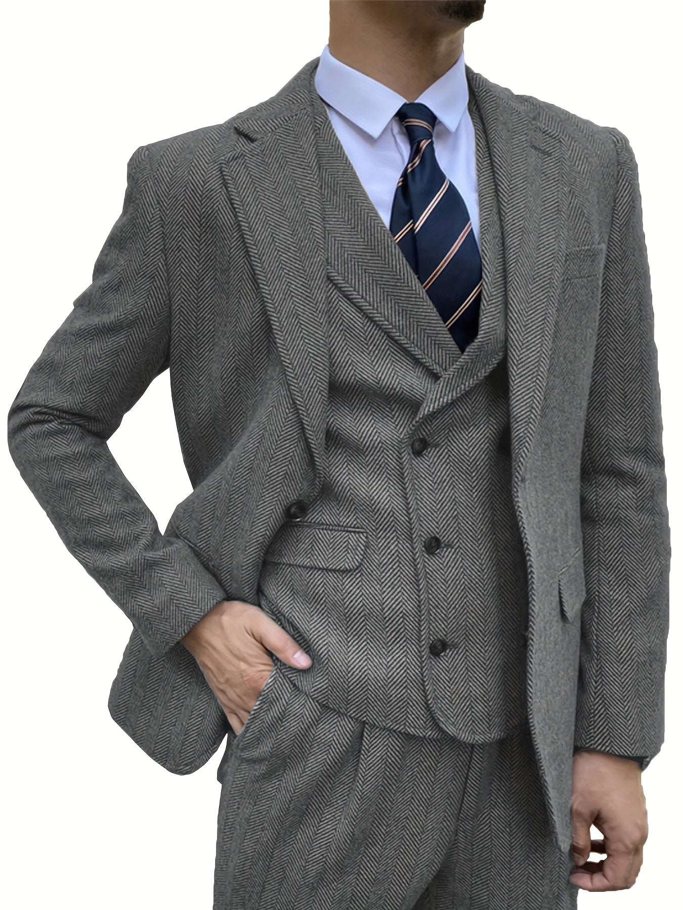 Men's 3pcs Wool Blend Herringbone Tweed Suits