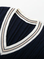 Navy Blue V-Neck Pullover Sweater