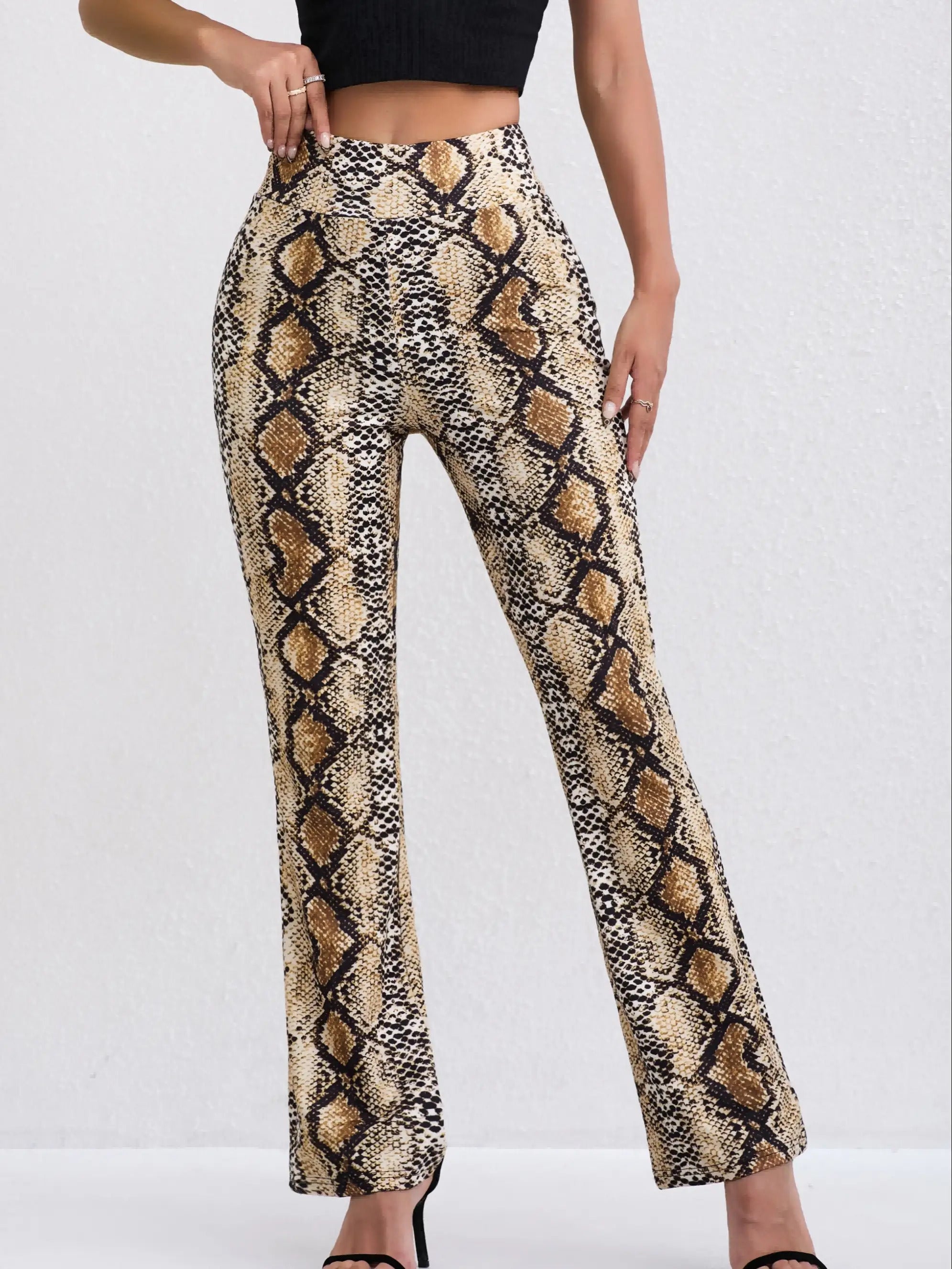 Fashion Snake Print Slim Straight Pants