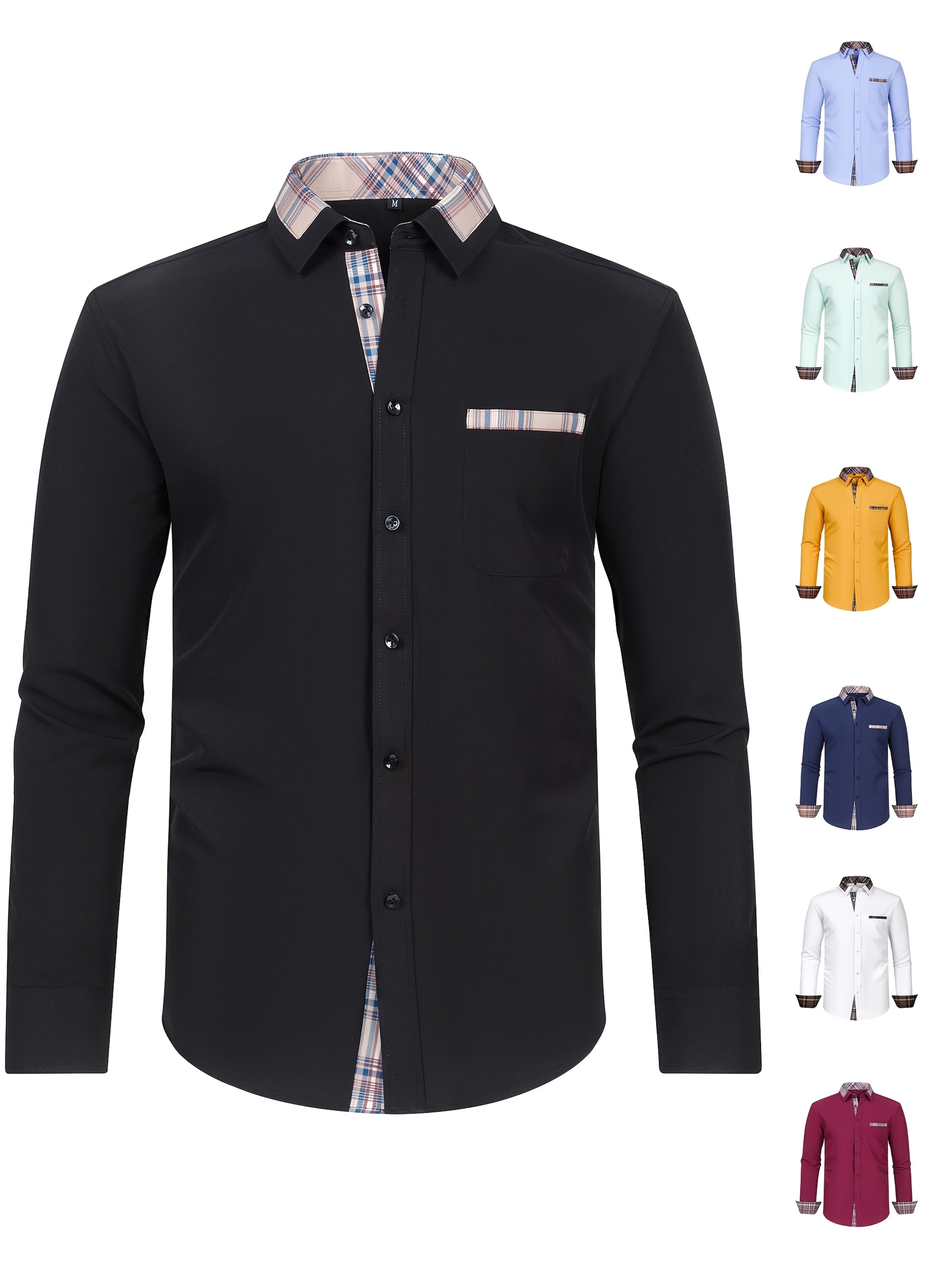 Men's Fashion Color Block Long Sleeve Casual Shirt