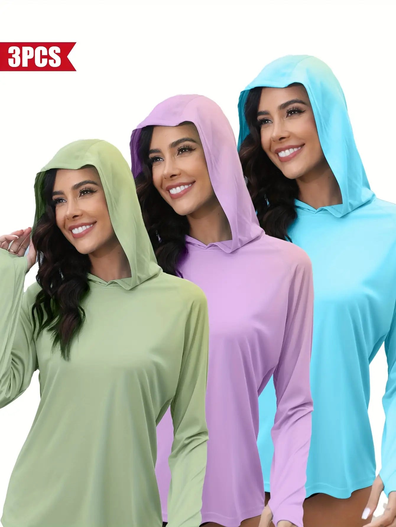 3Pieces UPF 50+Sun Protection Hoodie SPF Long Sleeve Shirt
