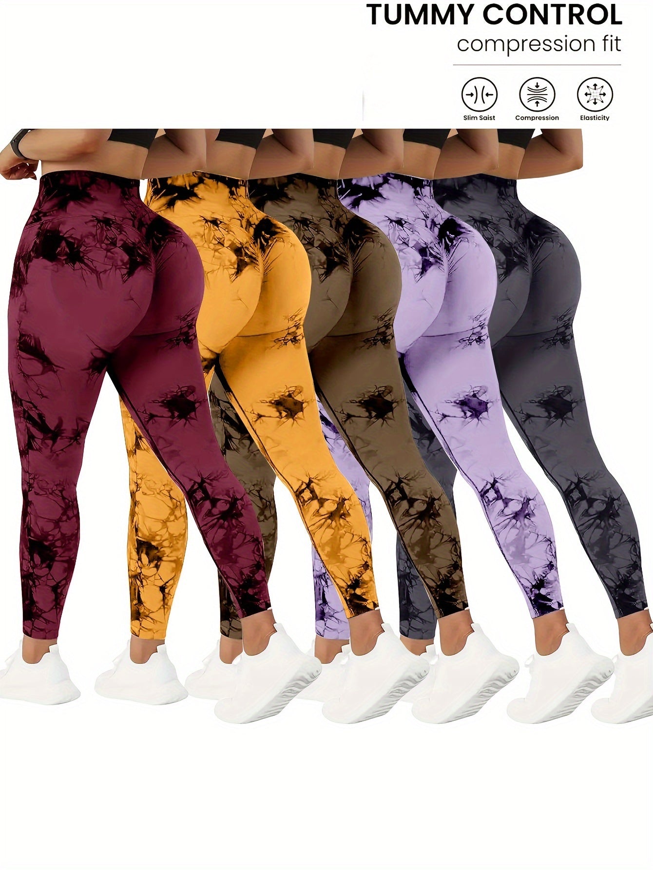 5 Pack of High-Waist Abdominal Control Yoga Pants