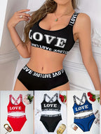 Women's LOVE printed letter bra and pants 2PCS set