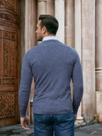 Men Casual V Neck Sweater Ribbed Knit Slim Fit Long Sleeve Pullover Top