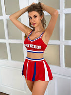 Women's Big Red Lala Pair Uniform Three-color Front Chest Print Sports Bra Sexy Bra Short Skirt Set