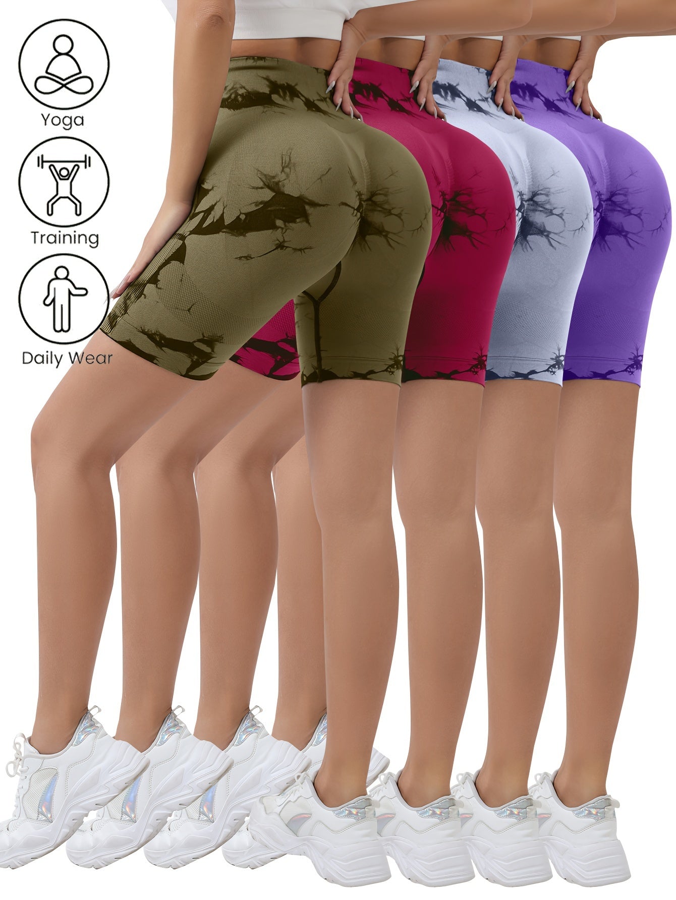 4pcs Women's Tie-Dye Sports Shorts