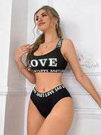 LOVE Printed Letter Waist Scarf Beauty Back Sports Sexy Bra Pants Set