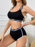 Women Comfort Sports Set with "LOVE" Lettering Bra and Panties
