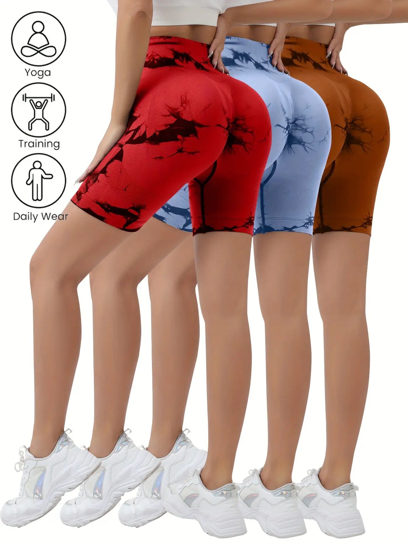 3pcs Women's Dyed Fitness Shorts