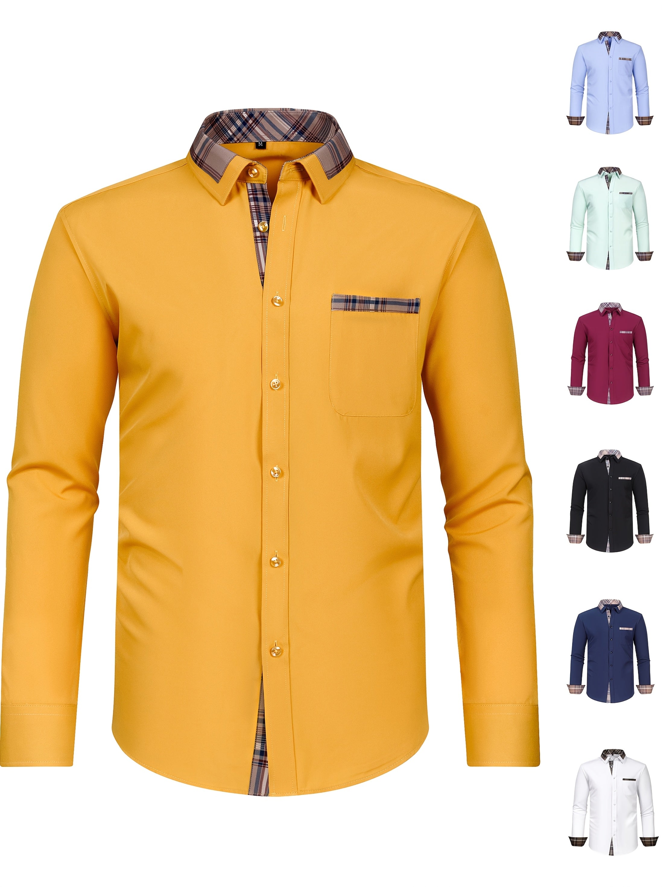 Men's Fashion Color Block Long Sleeve Casual Shirt