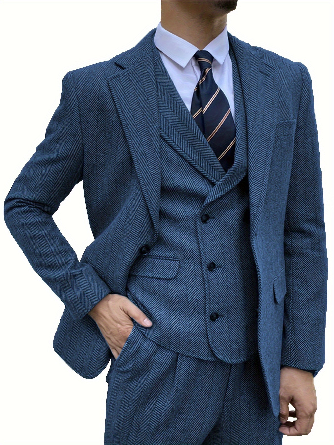 Men's 3pcs Wool Blend Herringbone Tweed Suits