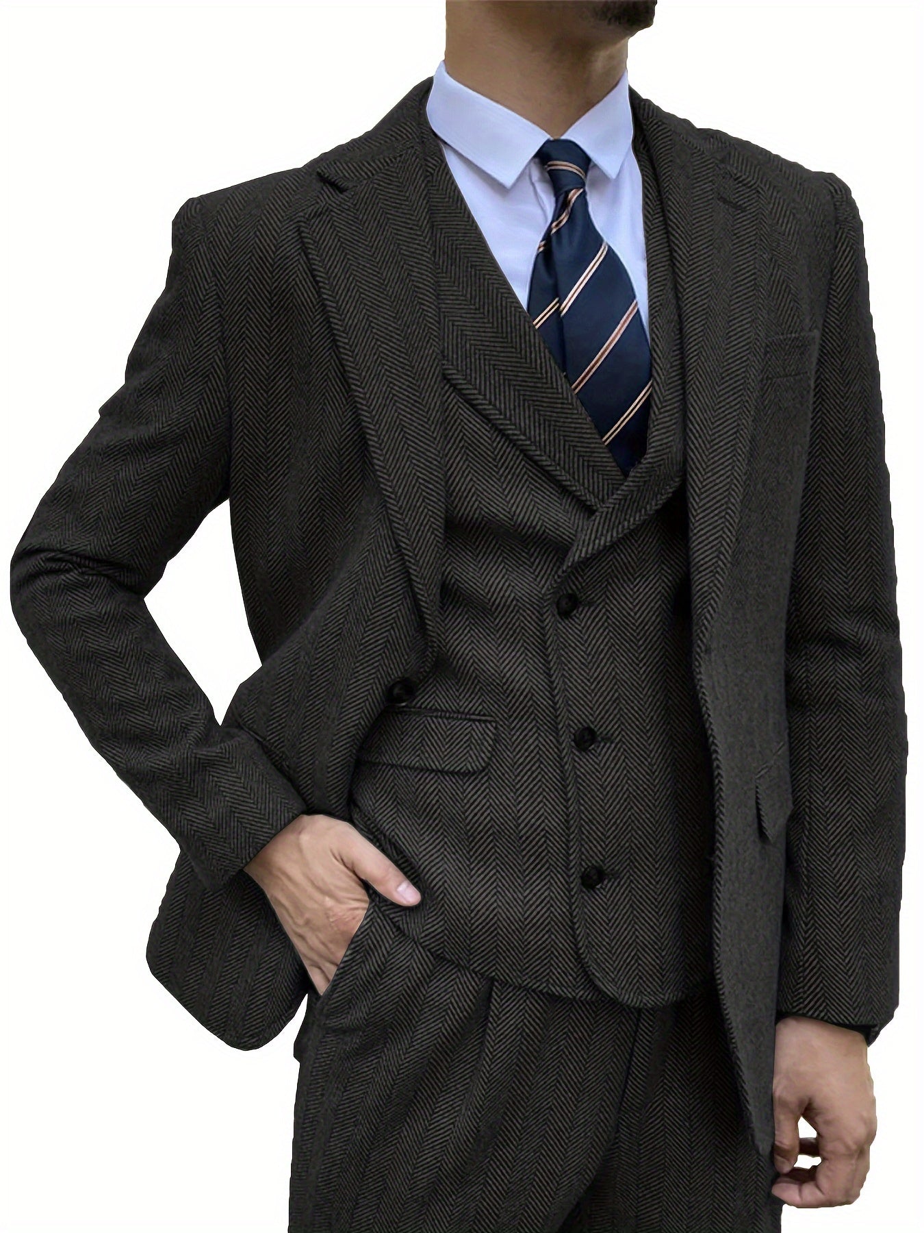 Men's 3pcs Wool Blend Herringbone Tweed Suits