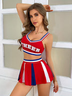Women's Big Red Lala Pair Uniform Three-color Front Chest Print Sports Bra Sexy Bra Short Skirt Set