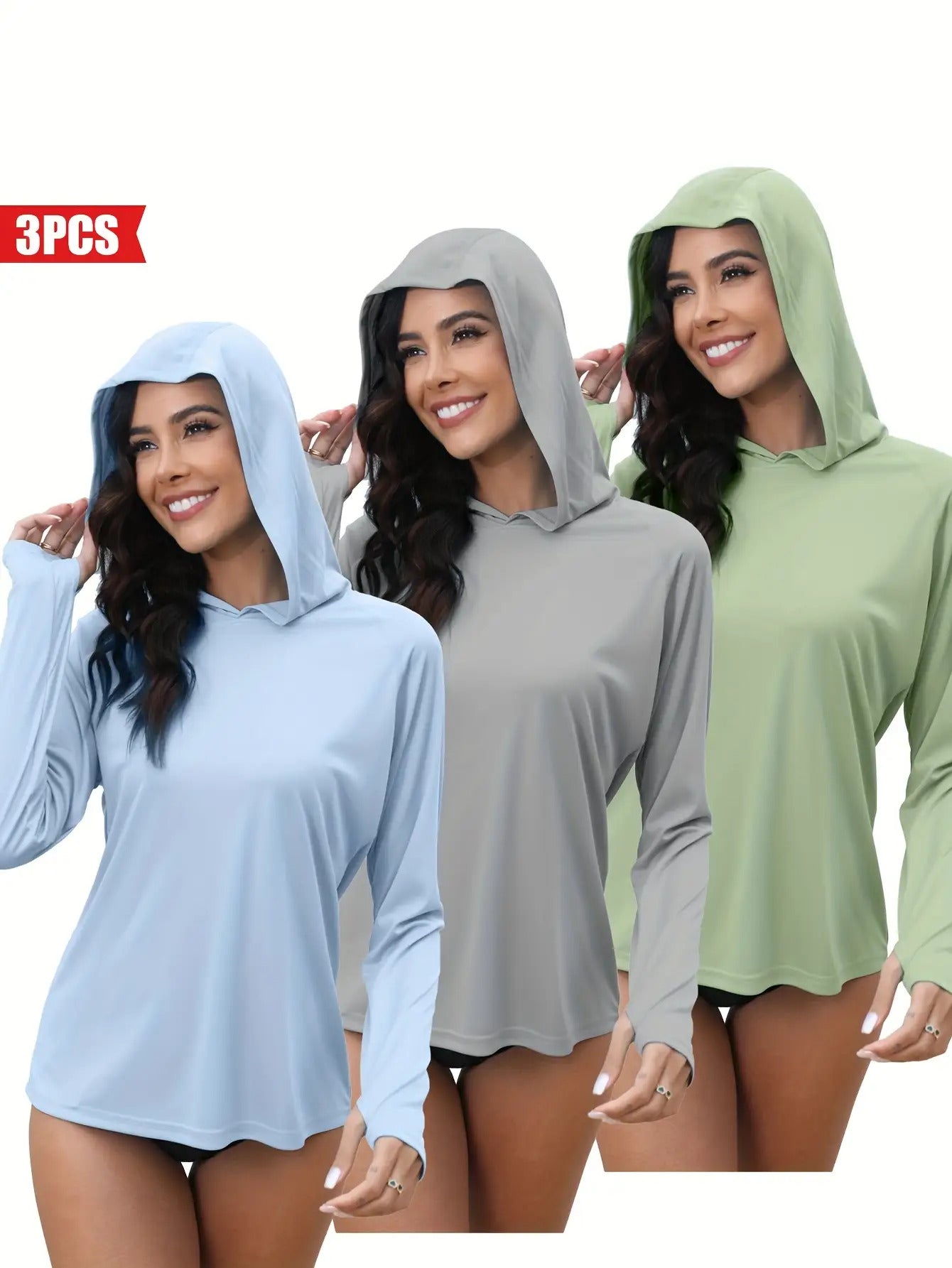 3Pieces UPF 50+Sun Protection Hoodie SPF Long Sleeve Shirt