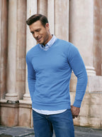 Men Casual V Neck Sweater Ribbed Knit Slim Fit Long Sleeve Pullover Top