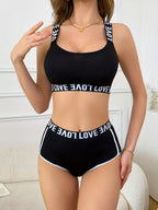 Women Comfort Sports Set with "LOVE" Lettering Bra and Panties