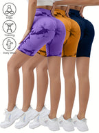 3pcs Women's Dyed Fitness Shorts