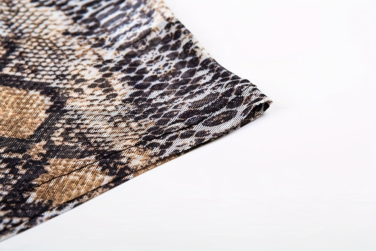 2025  women's snake print stretch mesh T T-shirt