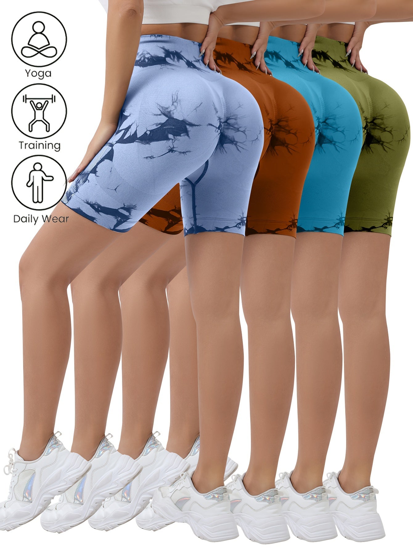 4pcs Women's Tie-Dye Sports Shorts