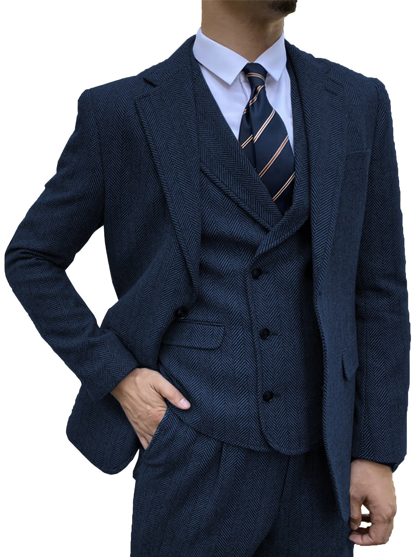 Men's 3pcs Wool Blend Herringbone Tweed Suits