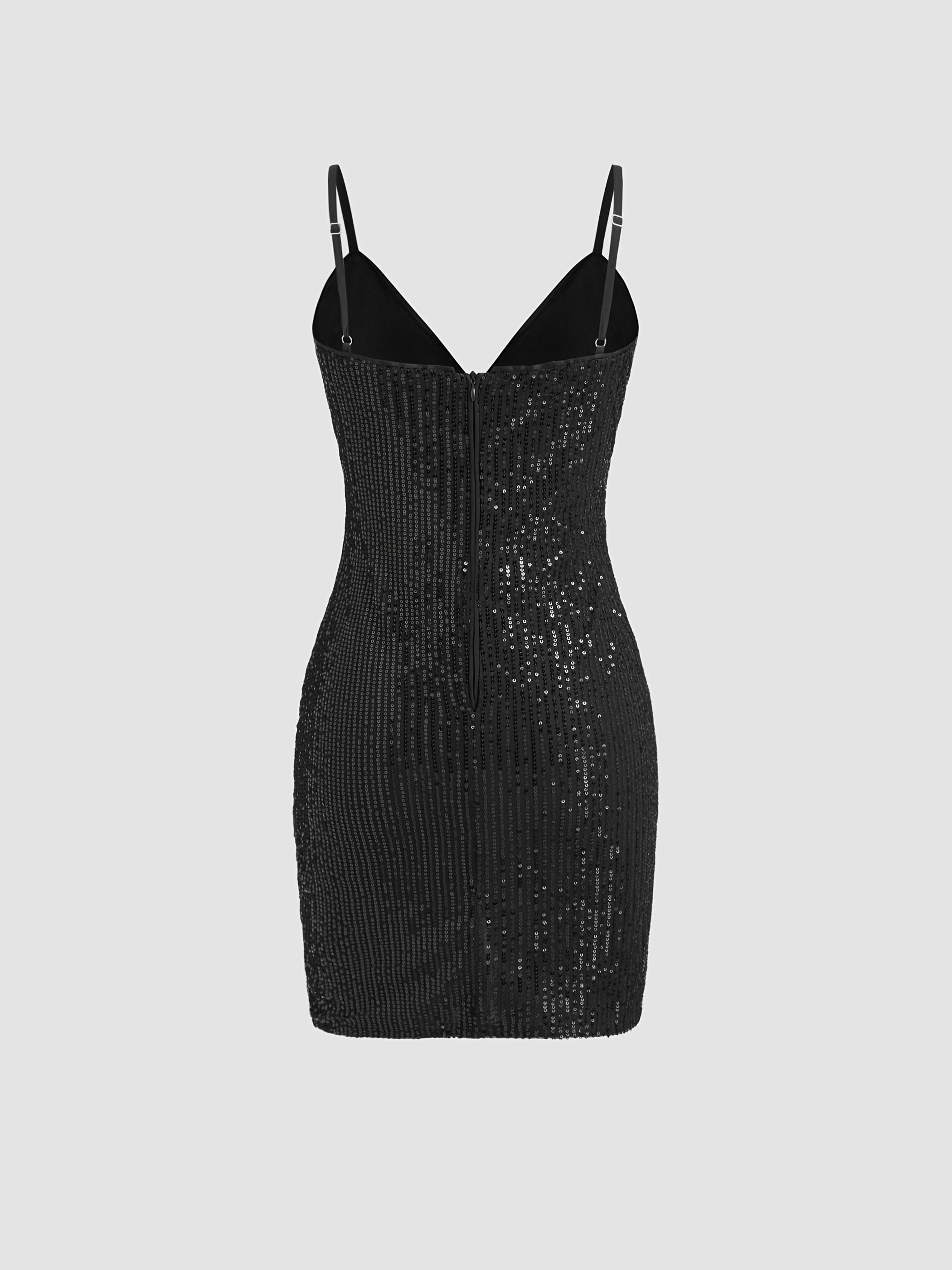 Elastic Solid Color Sequin Strap Bodycon Dress High Elastic Slim Fit S Curve
