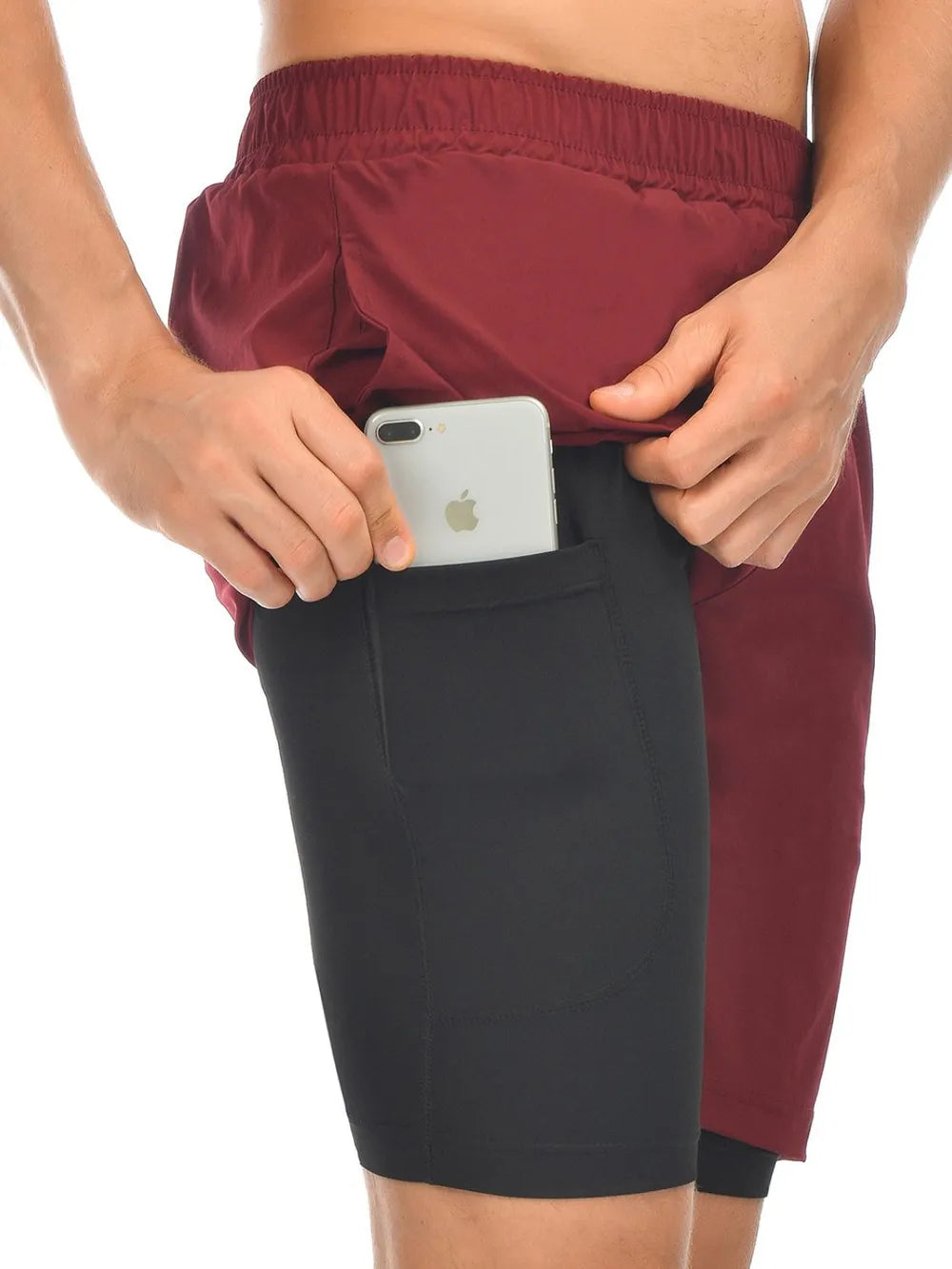 Trendsi comfortable athletic shorts with inner black pocket holding a smartphone
